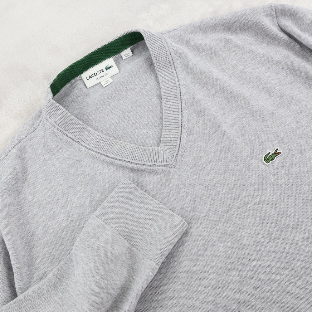 Lacoste Mens Classic Fit V-Neck Sweater Heather Gray Cotton AH2183 Size 3XL FR 8